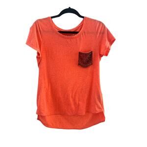 Karen Millen Orange Speckled T-Shirt with Embellished Pocket – Size 10